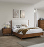 Walnut Color 3pc Bedroom Set Queen Size Bed 2x Nightstands Beige Upholstered Fabric Panel Headboard Mid-Century Modern Style
