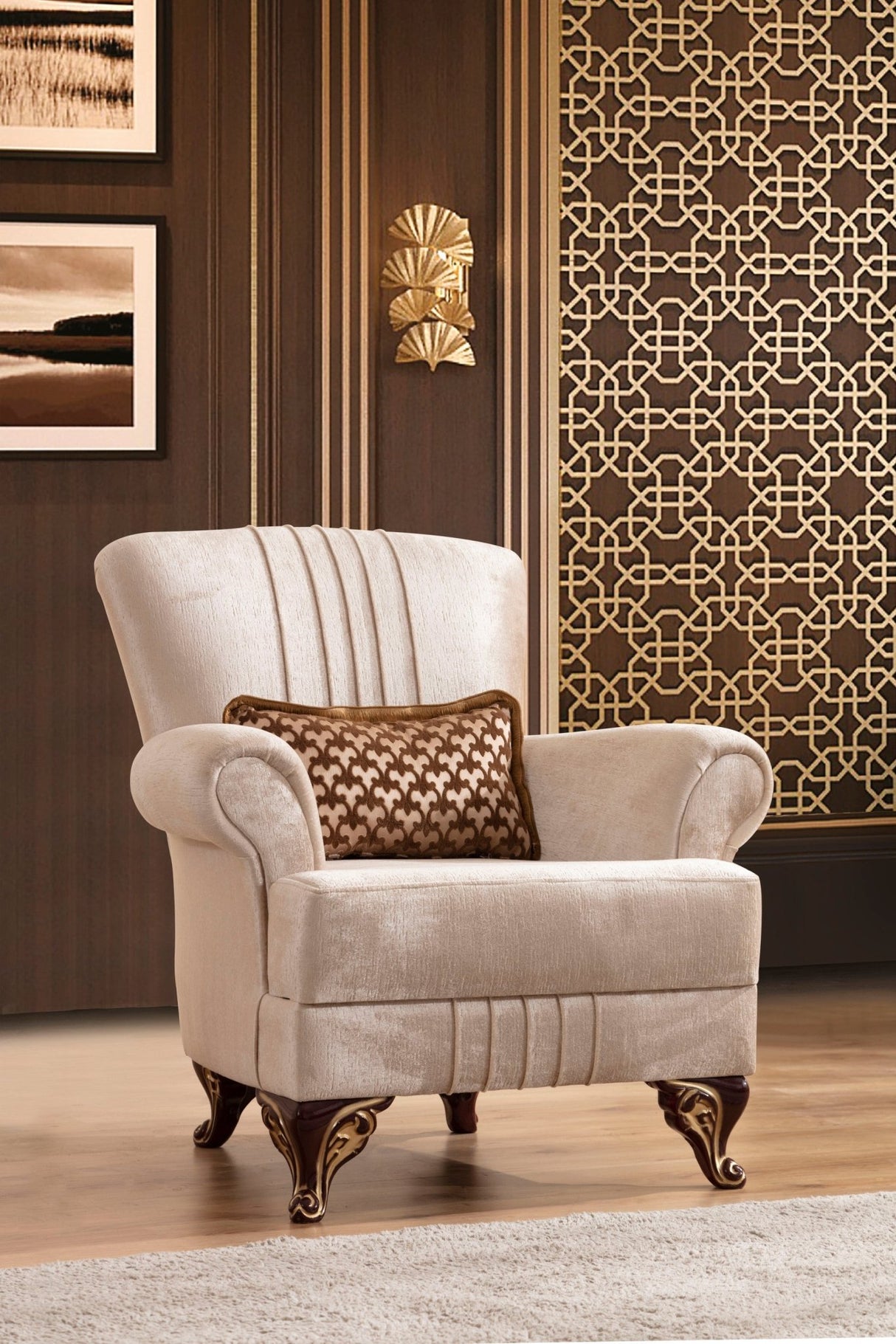 Carmen 3 Pc Made With Chenille Upholstery in Beige Color | Home Elegance USA