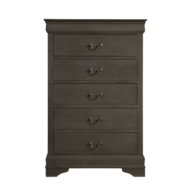 Classic Louis Philippe Style Stained Gray Finish 1pc Chest of 5x Drawers Traditional Design Bedroom Furniture