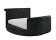 1pc Luxurious Queen Size Bed Deeply Tufted Headboard Nail Head Trim Upholstered Sumptuous Black Velvet Footboard w Integrated Television Lift Mechanism Built-in Electric Fireplace Storage Furniture