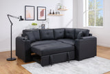 Duilio 84.5'W Black PVC Fabric Sleeper Sectional with USB Charger, Cupholders, Storage Arms