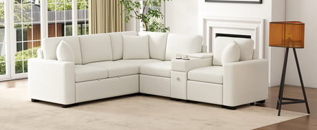 120.5' L-shaped Convertible Sofa Bed Modular Sectional Sofa Reversible Sleeper with Pull-Out Bed, Cup Holders, and Ample Storage Space for Living Room(Old SKU:N719S001940K), White - sold by Home Elegance USA