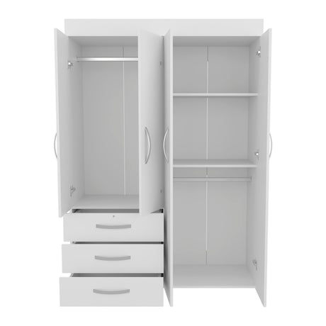 Hamilton Mobile Armoire, 4-Doors Cabinet, Three Drawers, Rods, Four Shelves, White  - Bedroom - sold by Home Elegance USA