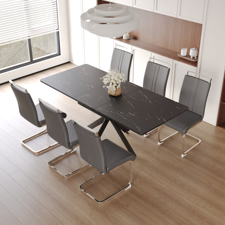 62.4' extendable 78.15' dining Table Set for 6-8 Person for Dining Room,C-shaped Tube Soft padded armless dining chair and Very large Dining Room Table Kitchen Table Chair Set with metal Legs - sold by Home Elegance USA