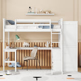 Full size Loft Bed with Desk, Shelves and Wardrobe-White - Home Elegance USA