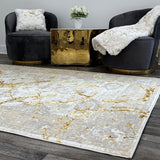 Penina Luxury Area Rug in Beige and Gray with Gold Circles Abstract Design - Home Elegance USA