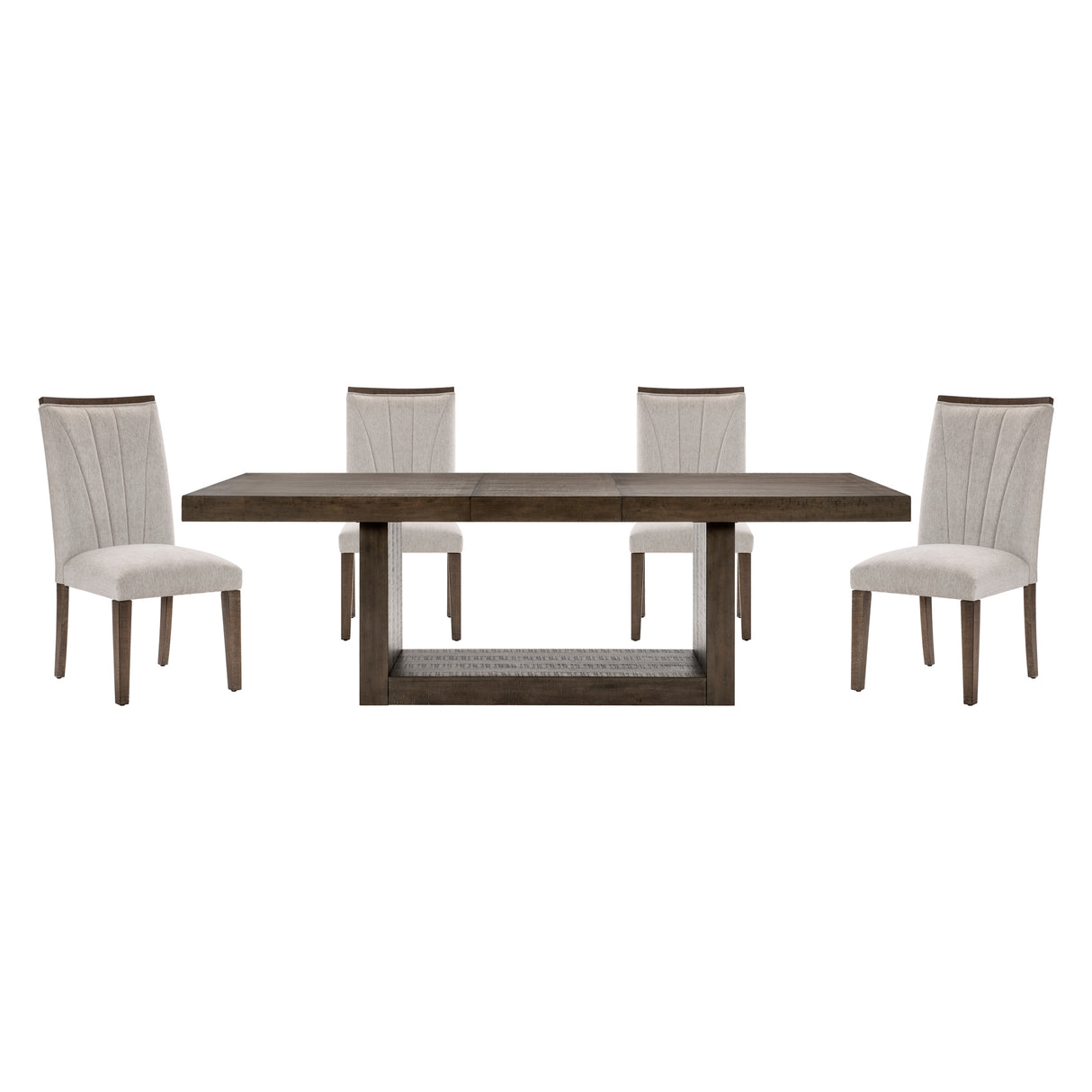 Contemporary Design Brown Finish Dining Set 5pc Extendable Table and 4 Side Chairs Upholstered Wooden Furniture