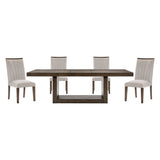 Contemporary Design Brown Finish Dining Set 5pc Extendable Table and 4 Side Chairs Upholstered Wooden Furniture