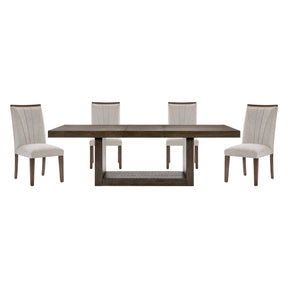 Contemporary Design Brown Finish Dining Set 5pc Extendable Table and 4 Side Chairs Upholstered Wooden Furniture