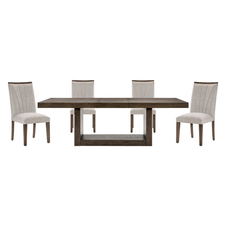 Contemporary Design Brown Finish Dining Set 5pc Extendable Table and 4 Side Chairs Upholstered Wooden Furniture