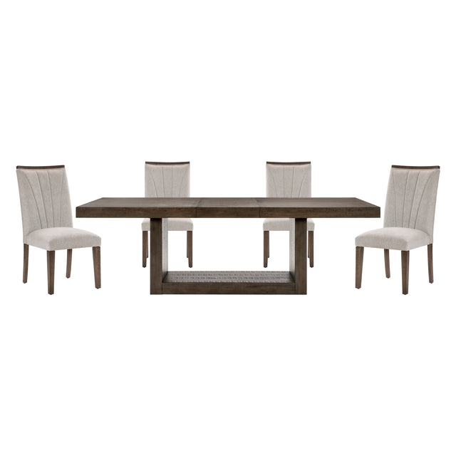 Contemporary Design Brown Finish Dining Set 5pc Extendable Table and 4 Side Chairs Upholstered Wooden Furniture