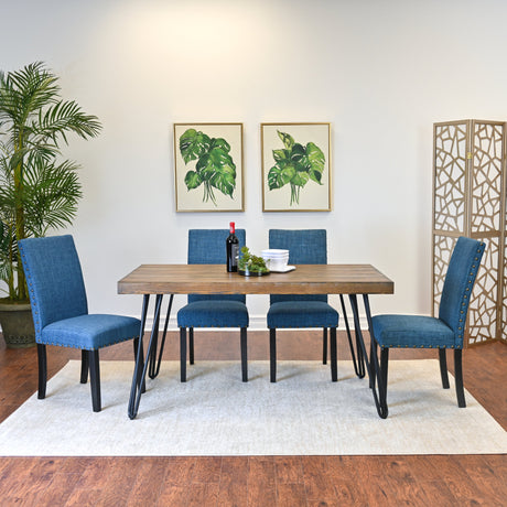 Amisos 6-Piece Dining Set, Hairpin Dining Table with 4 Chairs and Upholstery Bench, 3 Color Options - sold by Home Elegance USA