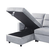 Ivy Light Gray Velvet Reversible Sleeper Sectional Sofa with Storage Chaise and Side Pocket - Home Elegance USA