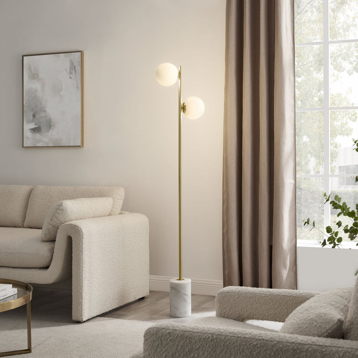 Anechdoche 2 Lights Gold And White Floor Lamp | Finesse - FL - 3404 - 2G - Home Elegance USA - 3