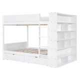 Full over Full Bunk Bed With 2 Drawers and Multi-layer Cabinet, White - Home Elegance USA