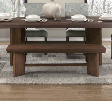 Walnut Finish Modern Dining Set 6pc Table with Self-Storing Extension Leaf Bench 4x Chairs Upholstered Wooden Furniture - sold by Home Elegance USA