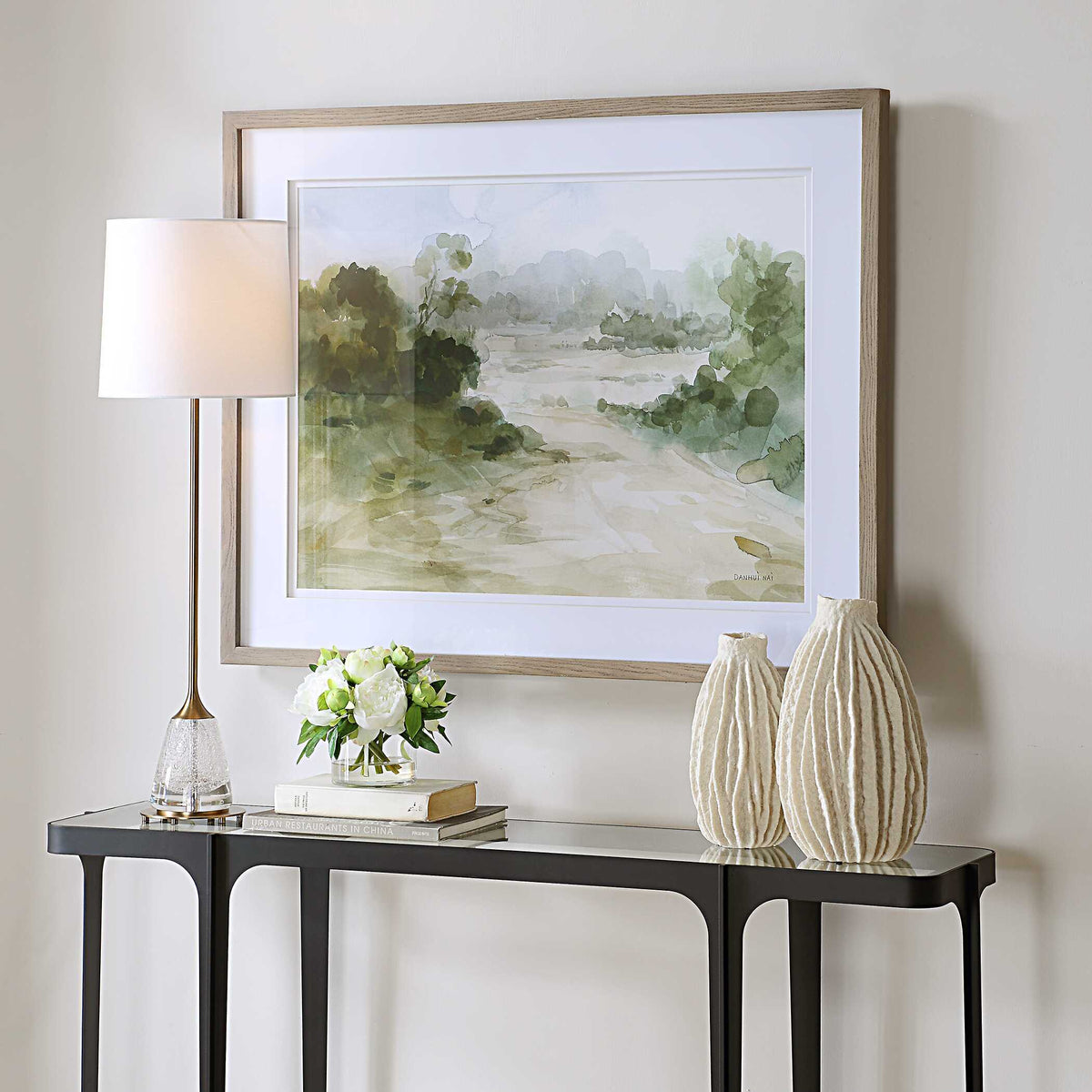 Verdant Watercolor Landscape Print - Light Brown by Uttermost - View 3