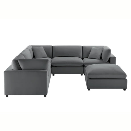 Caylie Modular 6-Piece Sectional in Charcoal with Solid Wood Legs - sold by Home Elegance USA