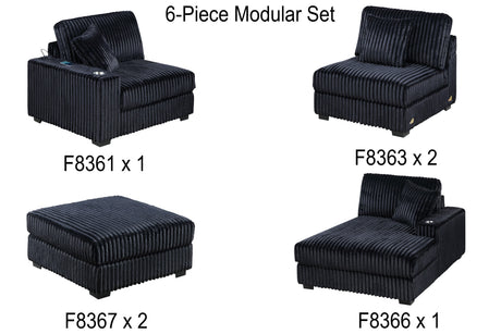 Contemporary Modern 6-PC Modular U-Sectional Sofa Set USB Cup Holder Black Finish Corduroy Living Room Furniture Couch - sold by Home Elegance USA