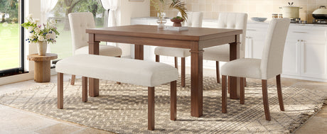 6-Piece Modern Dining Set, Rectangle Kitchen Table with 4 Upholstered Chairs & Bench, Ideal for Dining Room and Living Room, (Easy Assembly, Space Saving) - sold by Home Elegance USA