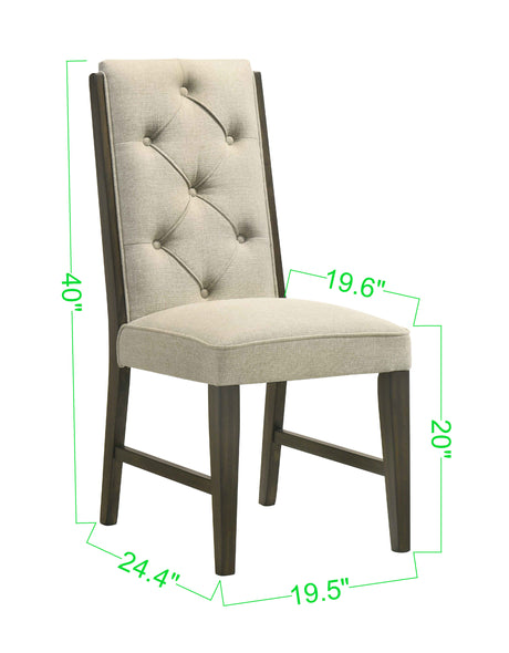 5pc Rectangular Extendable 18' Leaf Dining Table Trestle / Pedestal Base Beige Fabric Upholstered Button Tufted Chairs Wooden Dining Room Furniture Contemporary Modern Espresso Dark Brown Finish - sold by Home Elegance USA