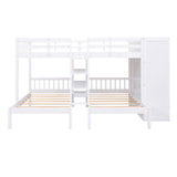 Full-Over-Twin-Twin Bunk Bed with Shelves, Wardrobe and Mirror, White - Home Elegance USA