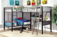 Modern Triple Twin L-shaped Bunk Bed Contemporary Style Corner Design With Workstation Full Metal Construction Silver Grey And Black Silver Finish