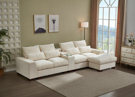Modern Sectional Sofa Couch with Console,USB Charging Port,Reading Light,Cup Holder, Beige - sold by Home Elegance USA