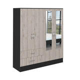 Bolton 160 Armoire, Six Shelves, Two Double Door Cabinets, Two Mirrors, Two Drawers, Rod Black / Light Gray - sold by Home Elegance USA