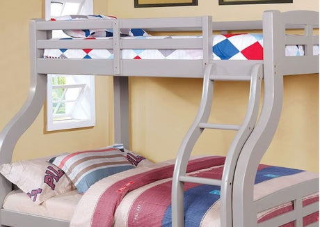 Transitional Style Twin Over Full Bunk Bed Attached Curved Ladder Upper Bed Rails Bold & Curved Wood Design - sold by Home Elegance USA