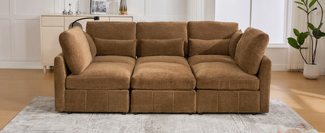 Modern Sectional Sofa Modular Sofa 85.4' U-shaped Sofa Couch with Movable Ottoman, USB Ports, Phone Holder, Brown Chenille - sold by Home Elegance USA