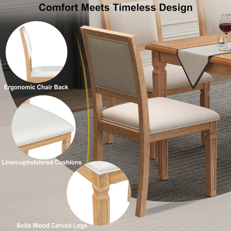 TREXM Vintage Extendable Dining Table Set for 6 with 4 Chairs & Bench, 59 to 72-Inch Rustic Farmhouse Kitchen Table Set with Distressed Finish and Retro Carved Legs (Natural Wood Wash) - sold by Home Elegance USA