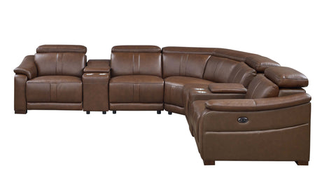 Leather Match Modular Sectional with Recliner Seat and Adjustable Headrest and Storage Console with Cup Holders - sold by Home Elegance USA