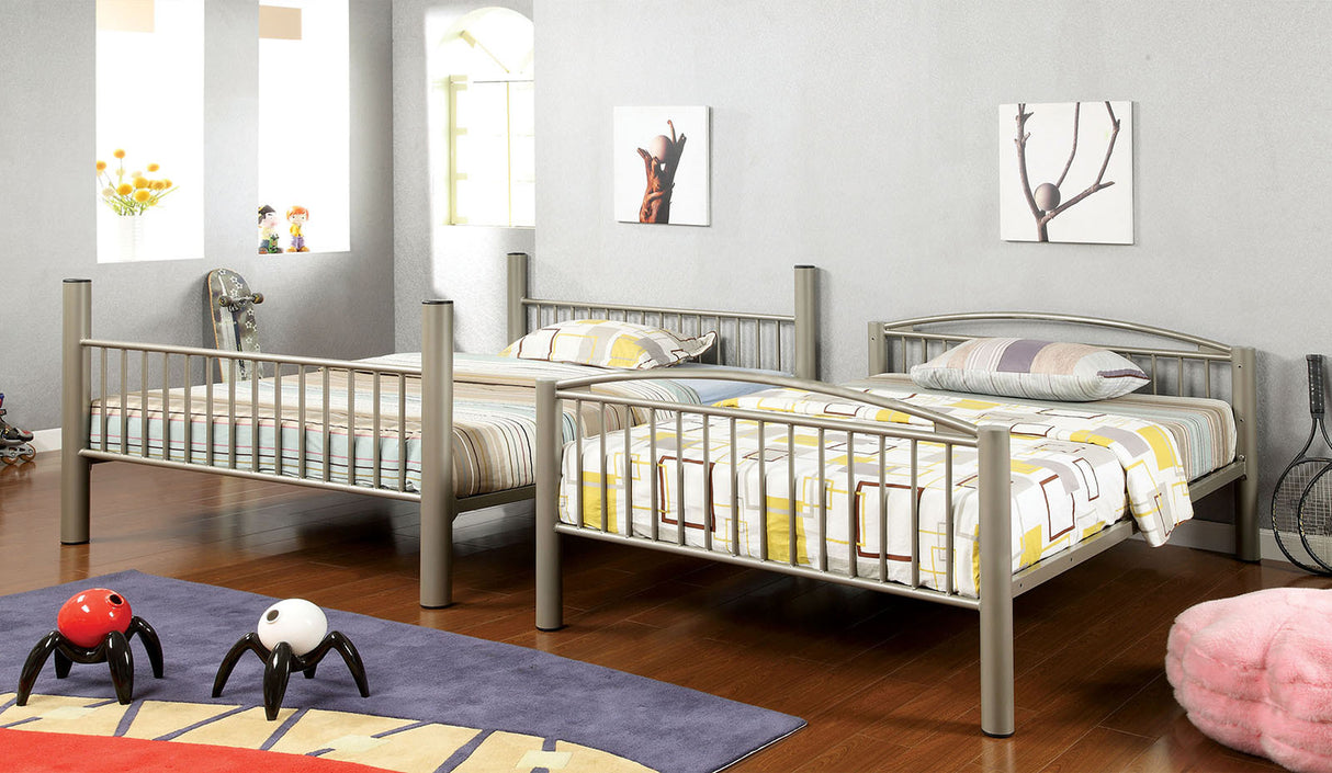 Metallic Gold Finish Contemporary Style Full Over Full Bunk Bed Full Metal Structure Movable Ladder Top Bed Rails Convert Into Two Separate Bed - sold by Home Elegance USA