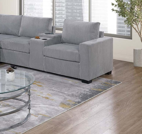 Modern Large Family Light Gray Corduroy 6pc Sectional Set Living Room One Arm Loveseat Wedge Console Armless Chair Couch Set - sold by Home Elegance USA