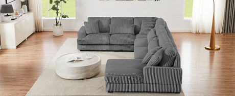 Modern Oversized U-shaped Sectional Sofa with Chaise Lounge in Dark Gray Corduroy, 129' - sold by Home Elegance USA
