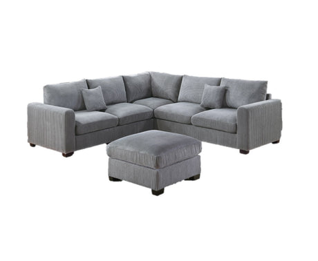 L-Sectional Sofa Corduroy Fog Color LAF And RAF Loveseats Corner Wedge Ottoman 4pcs Sectional Set Couch Living Room Furniture - sold by Home Elegance USA
