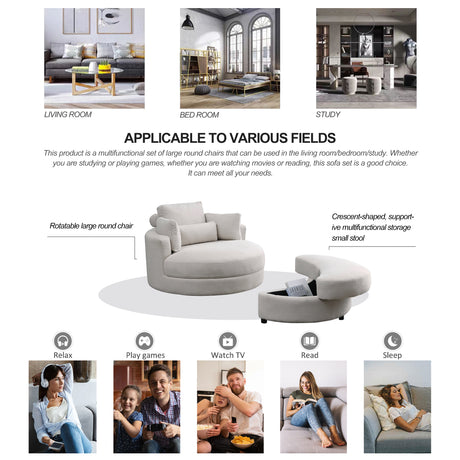 [Video] Welike Swivel Accent Barrel Modern Sofa Lounge Club Big Round Chair with Storage Ottoman Linen Fabric for Living Room Hotel with Pillows . *2PCS Home Elegance USA