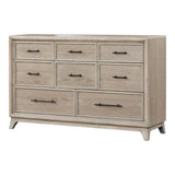 Oak Finish Eight Drawers 1pc Dresser Only Solid Rubberwood Contemporary Sleek Ample Storage Bedroom