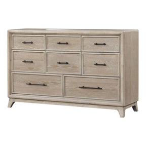 Oak Finish Eight Drawers 1pc Dresser Only Solid Rubberwood Contemporary Sleek Ample Storage Bedroom