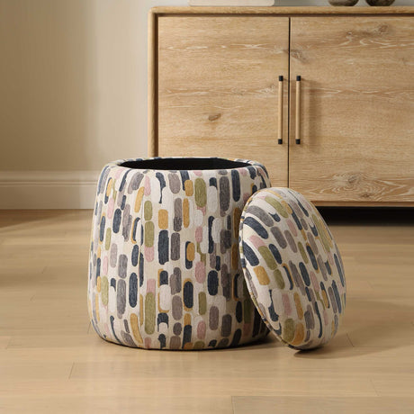Arem Upholstered Multi-Color Ottoman Gray / Pink / White / Yellow - Gray / Beige by Uttermost - View 3