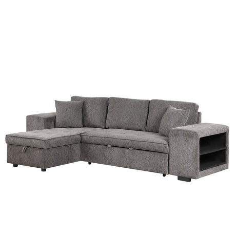 104.5' Modern L-Shape 3 Seat Reversible Sectional Couch, Pull Out Sleeper Sofa with Storage Chaise and 2 Stools for Living Room Furniture Set,Knox Charcoal (old sku:SG000431AAA) - sold by Home Elegance USA