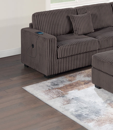 Living Room Corduroy Upholstered Chocolate 4pc Sectional Set RAF/LAF One-Arm Loveseat W/USB, Corner Wedge, Cocktail Ottoman Cushion Couch - sold by Home Elegance USA