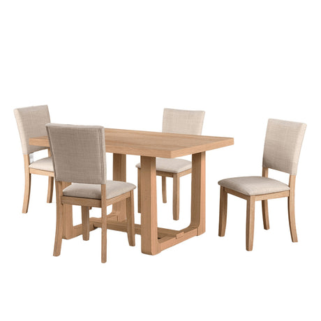 Transitional Style 5pc Dining Set Natural Finish Dining Table Trestle Base Table 4x Side Chairs Dining Room - sold by Home Elegance USA