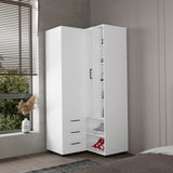 FM FURNITURE Thatcher Armoire- wardrobe, shoe storage, Open Storage and 2 - drawer, White - sold by Home Elegance USA