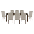 9pc Dining Set Dark Brown Finish Table and Taupe Fabric Upholstered 8x Side Chairs Wooden Modern Dining Kitchen Furniture