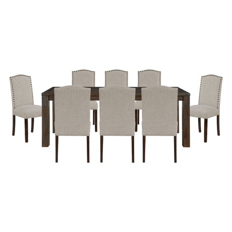 9pc Dining Set Dark Brown Finish Table and Taupe Fabric Upholstered 8x Side Chairs Wooden Modern Dining Kitchen Furniture