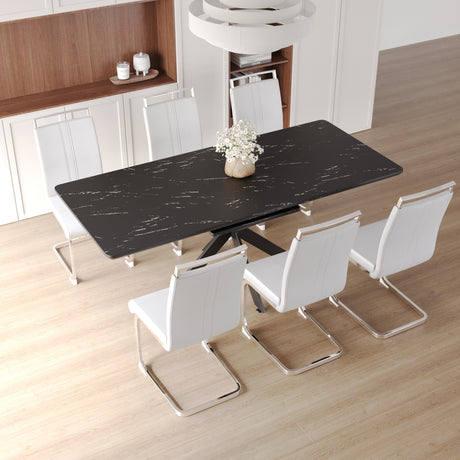 62.4' extendable 78.15' dining Table Set for 6-8 Person for Dining Room,C-shaped Tube Soft padded armless dining chair and Very large Dining Room Table Kitchen Table Chair Set with metal Legs - sold by Home Elegance USA