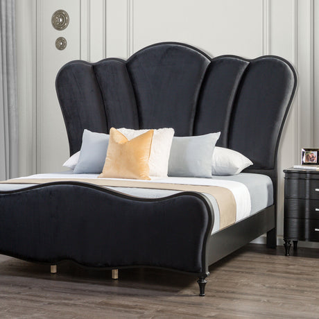Lovely Attractive Bedroom 3pc Set Queen Size Bed 2x Nightstands Black Fabric Padded HB Wood Legs - sold by Home Elegance USA