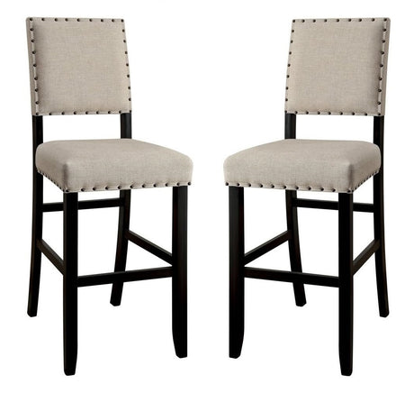 Antique Black Wooden 5pc Counter Height Dining Bar Set Table And 4x Chairs Ivory Linen Like Fabric Cushions Nailhead Trim Bar Chairs - sold by Home Elegance USA